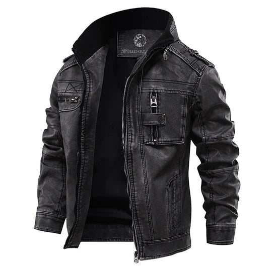 Alaric | Men's Faux Leather Stand Collar Jacket