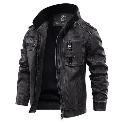 Alaric | Men's Faux Leather Stand Collar Jacket