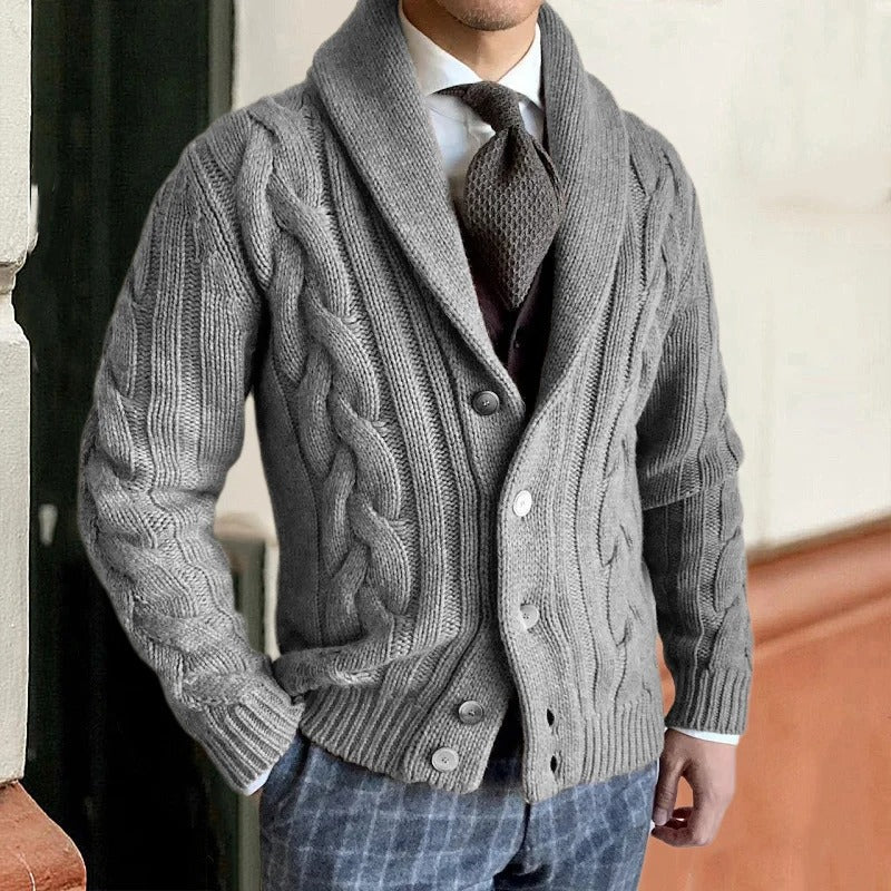 Anselm | Men's Chunky Cable Knit Shawl Cardigan
