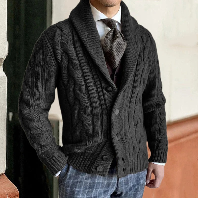 Anselm | Men's Chunky Cable Knit Shawl Cardigan