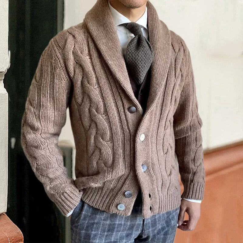Anselm | Men's Chunky Cable Knit Shawl Cardigan