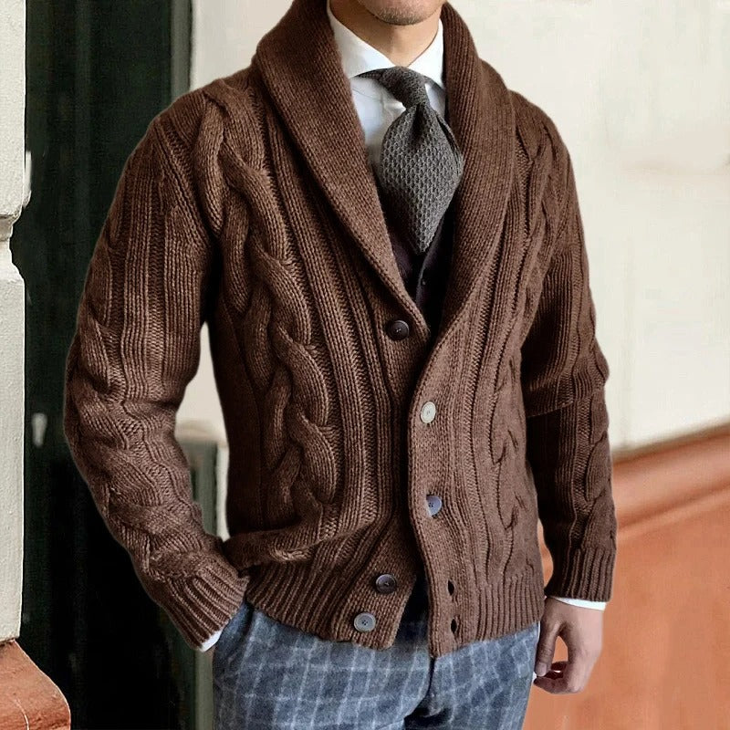 Anselm | Men's Chunky Cable Knit Shawl Cardigan