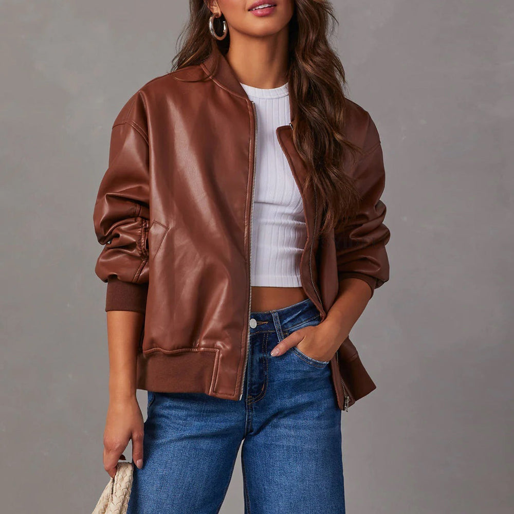 Avery | Women's Faux Leather Bomber Jacket