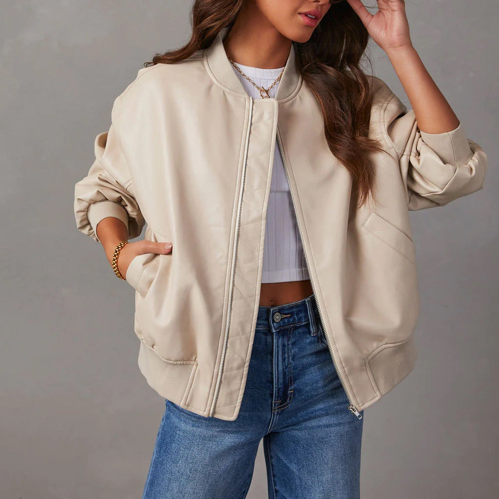 Avery | Women's Faux Leather Bomber Jacket