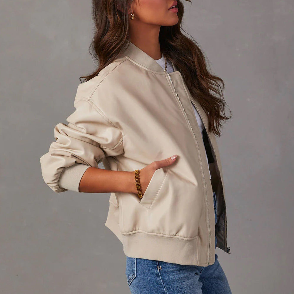 Avery | Women's Faux Leather Bomber Jacket