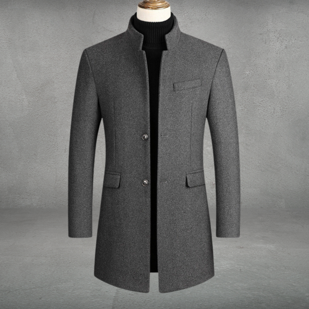 Basil | Men's Stand Collar Wool-Blend Overcoat