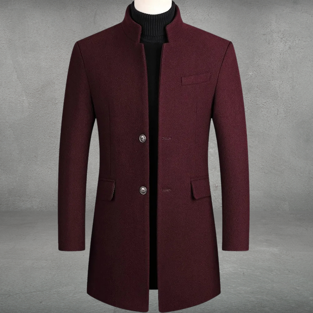 Basil | Men's Stand Collar Wool-Blend Overcoat