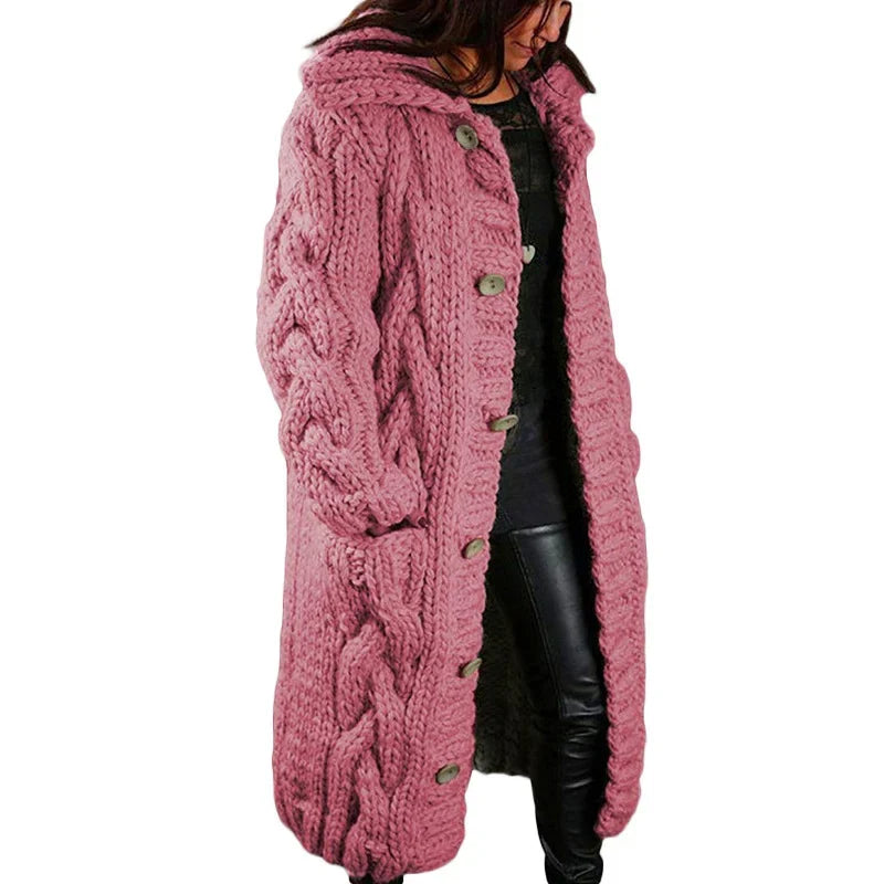 Blythe | Women's Long Hooded Cable Knit Coat