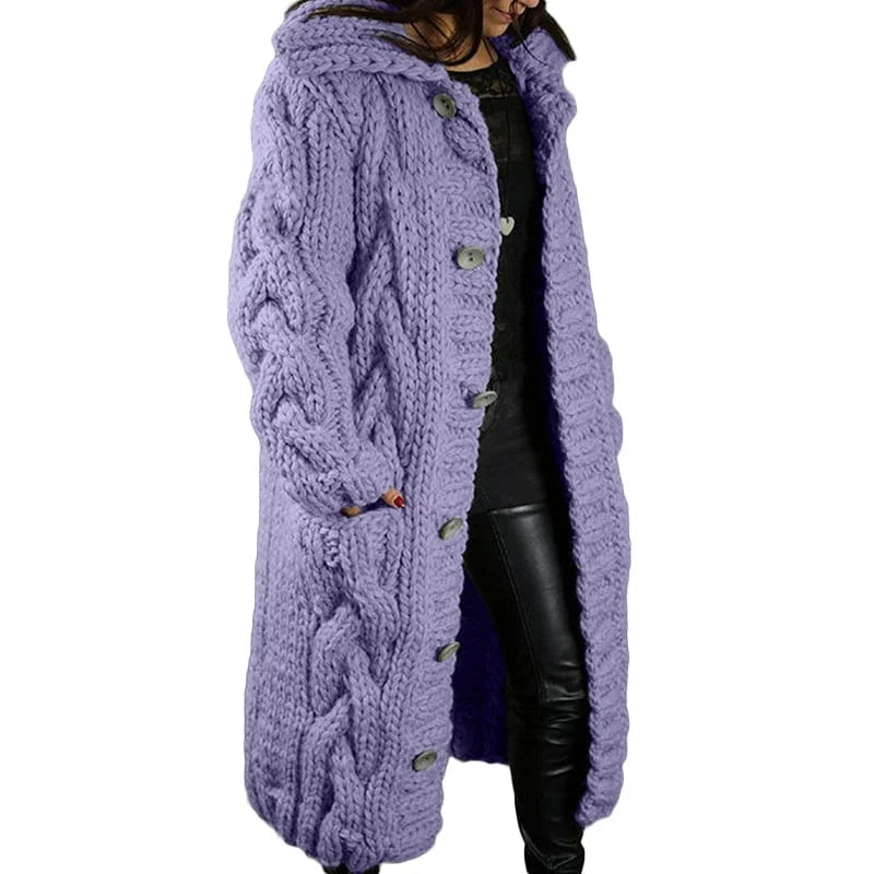 Blythe | Women's Long Hooded Cable Knit Coat