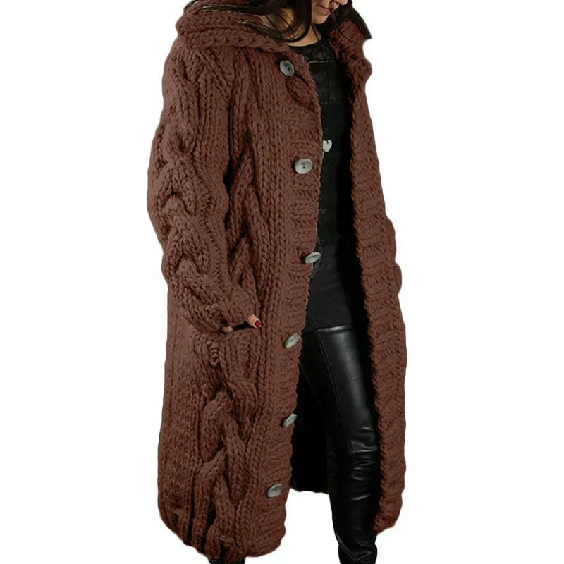 Blythe | Women's Long Hooded Cable Knit Coat