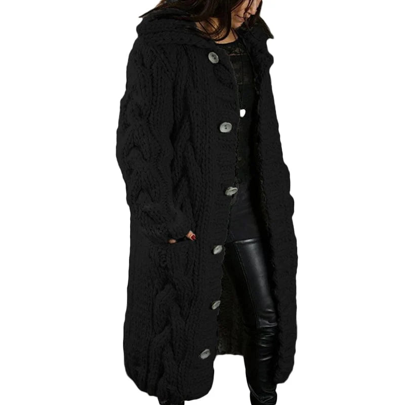 Blythe | Women's Long Hooded Cable Knit Coat