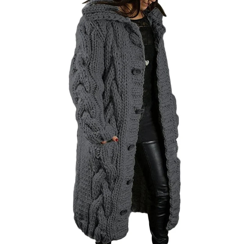 Blythe | Women's Long Hooded Cable Knit Coat