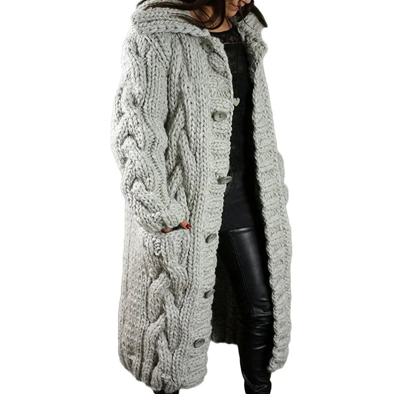 Blythe | Women's Long Hooded Cable Knit Coat