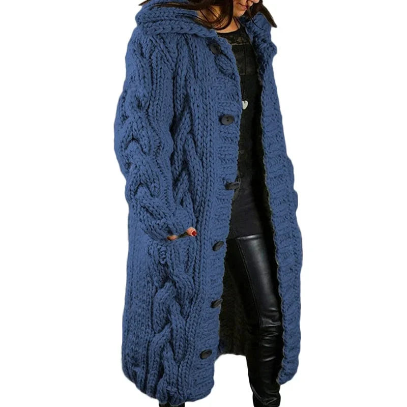Blythe | Women's Long Hooded Cable Knit Coat