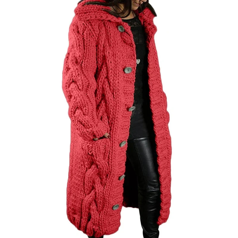 Blythe | Women's Long Hooded Cable Knit Coat