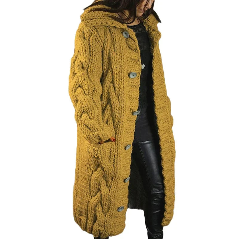 Blythe | Women's Long Hooded Cable Knit Coat