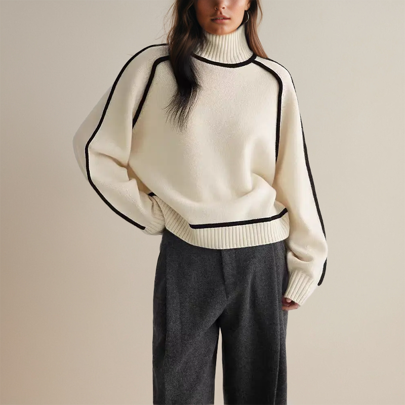 Gwen | Women's Contrast Trim Roll Neck Jumper