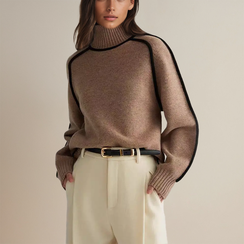 Gwen | Women's Contrast Trim Roll Neck Jumper