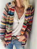 Isolde | Women's Striped Chunky Knit Open Cardigan