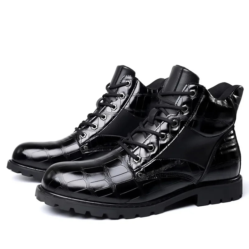 Jules | Men's Croc-Embossed Lace-Up Leather Boots