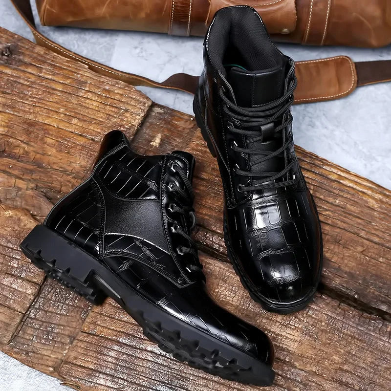 Jules | Men's Croc-Embossed Lace-Up Leather Boots