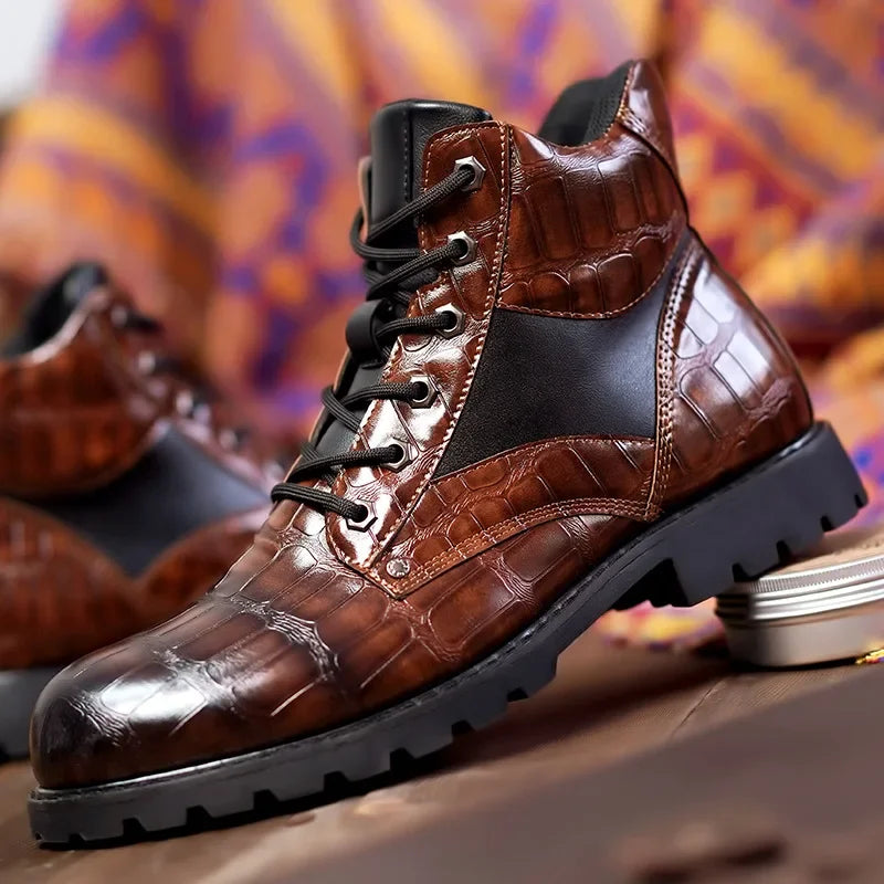 Jules | Men's Croc-Embossed Lace-Up Leather Boots