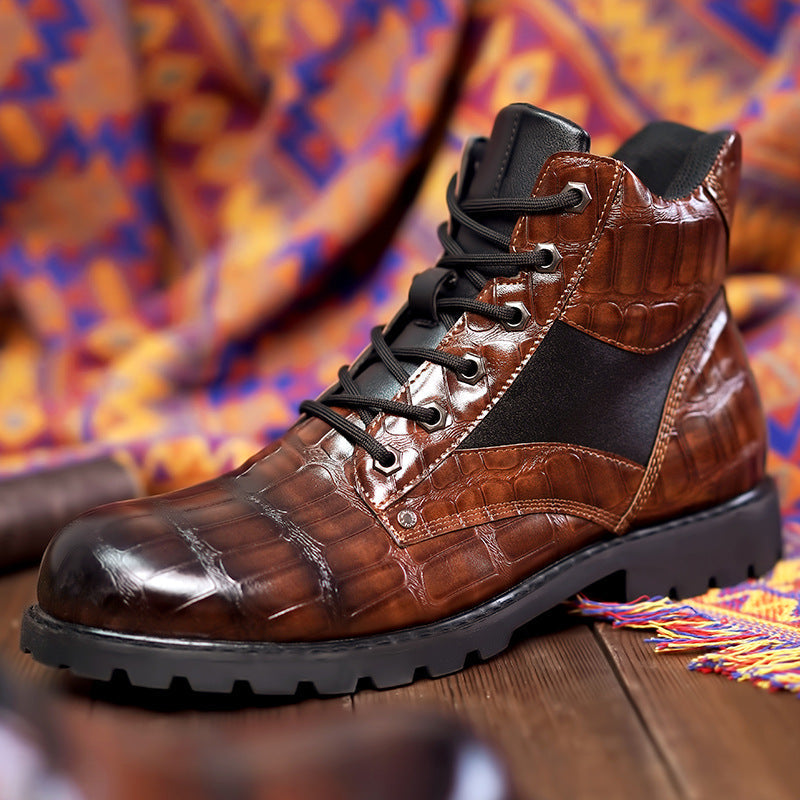 Jules | Men's Croc-Embossed Lace-Up Leather Boots