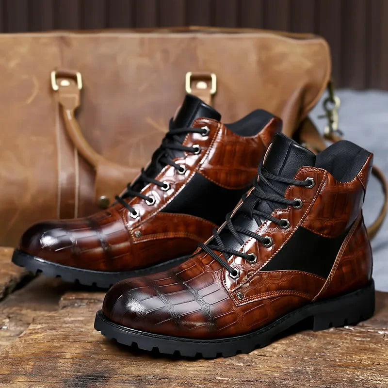 Jules | Men's Croc-Embossed Lace-Up Leather Boots