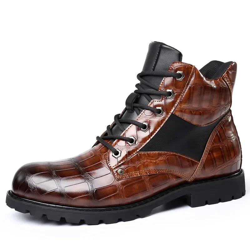 Jules | Men's Croc-Embossed Lace-Up Leather Boots