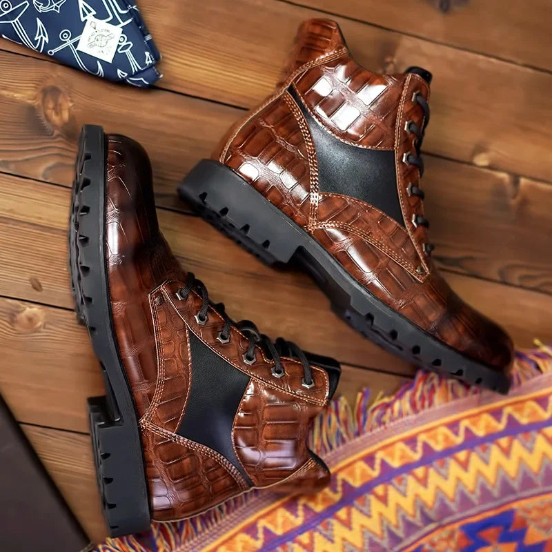 Jules | Men's Croc-Embossed Lace-Up Leather Boots