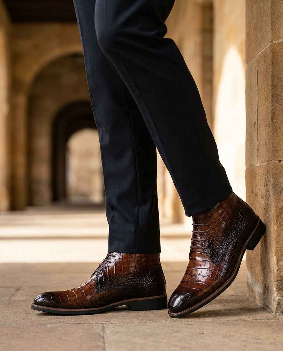 Lachlan | Men's Croc-Embossed Leather Boots