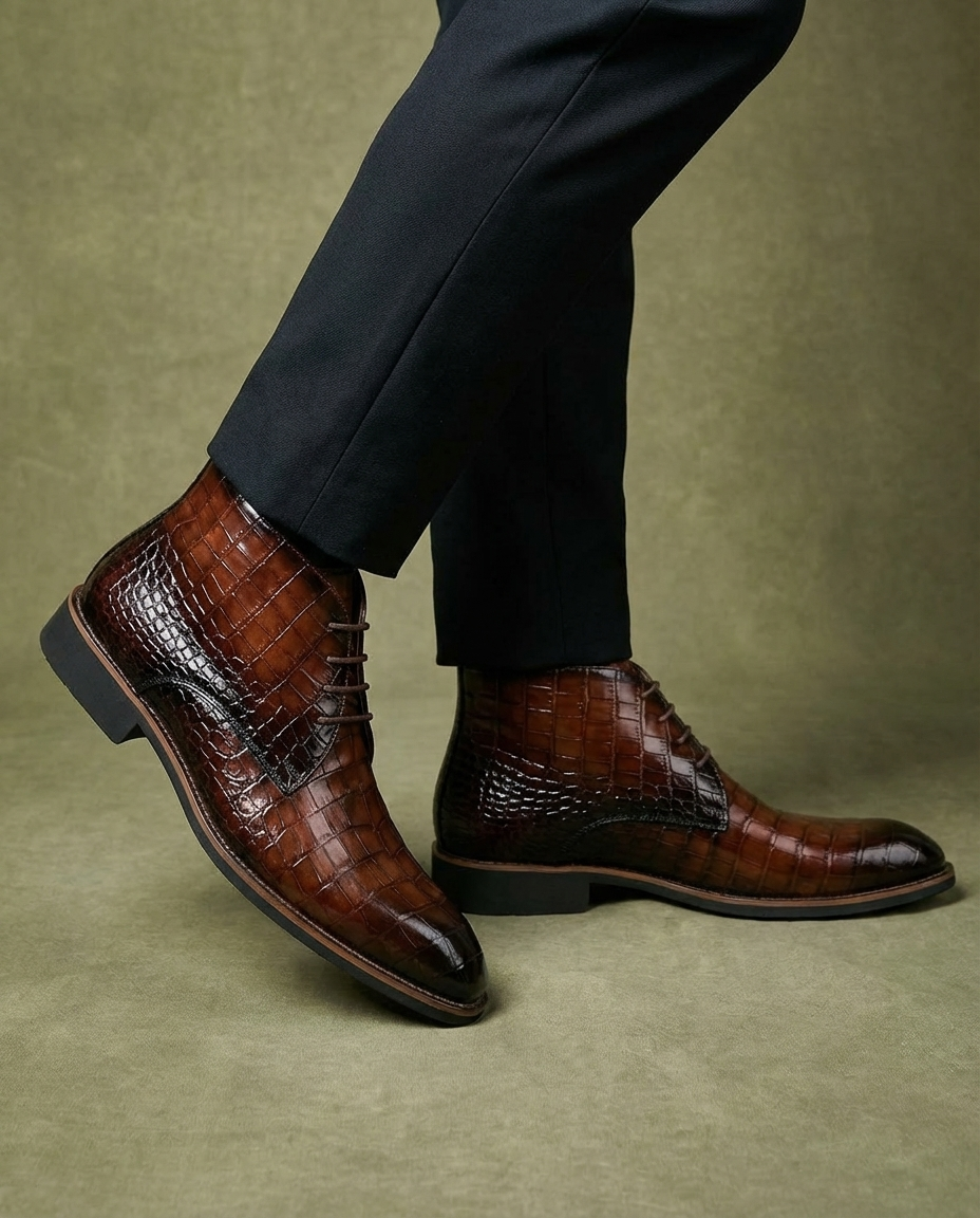 Lachlan | Men's Croc-Embossed Leather Boots