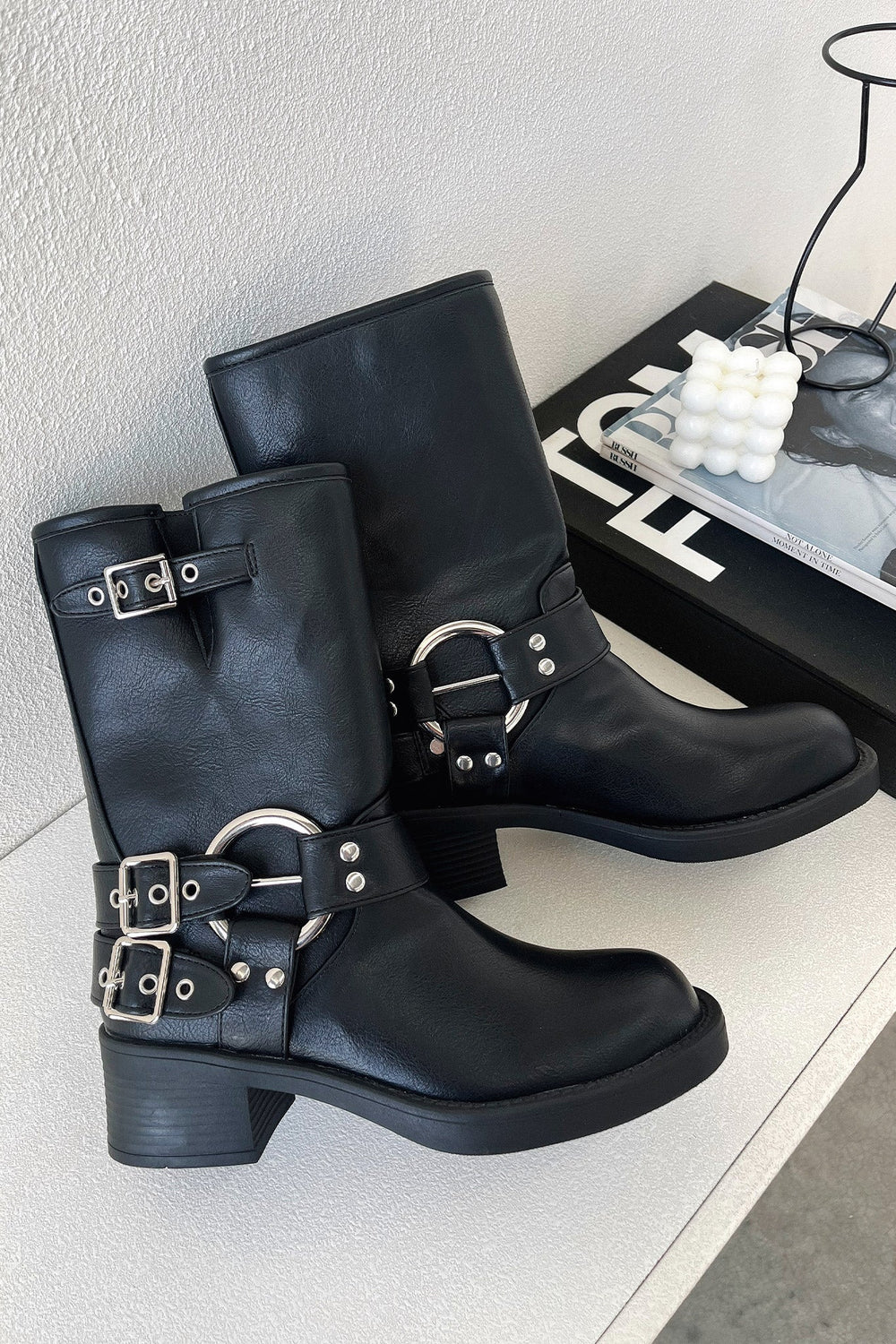 Lydia | Women's Faux Leather Buckle Moto Boots