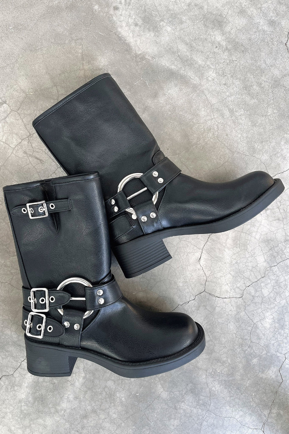 Lydia | Women's Faux Leather Buckle Moto Boots