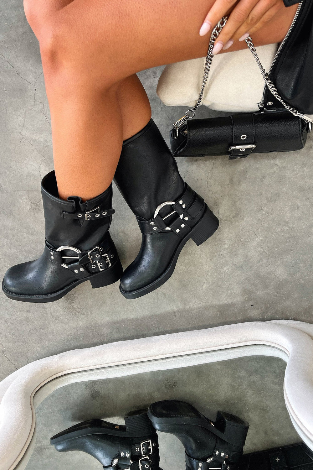 Lydia | Women's Faux Leather Buckle Moto Boots
