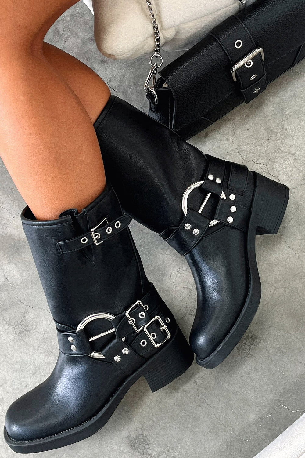 Lydia | Women's Faux Leather Buckle Moto Boots