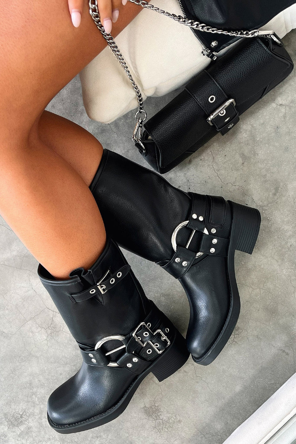 Lydia | Women's Faux Leather Buckle Moto Boots