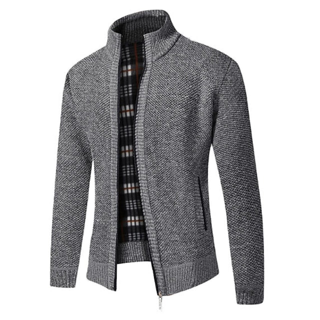 Merrick | Men's Check Lined Zip Up Knit Cardigan