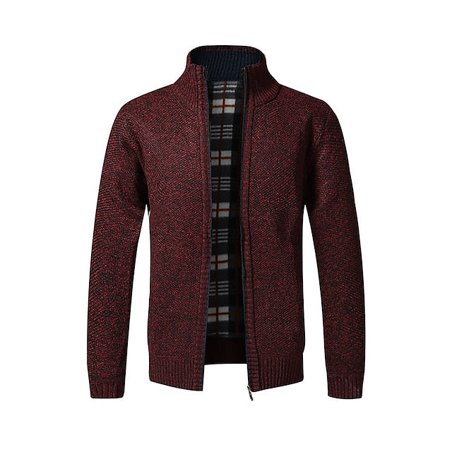 Merrick | Men's Check Lined Zip Up Knit Cardigan