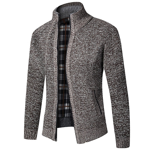 Merrick | Men's Check Lined Zip Up Knit Cardigan