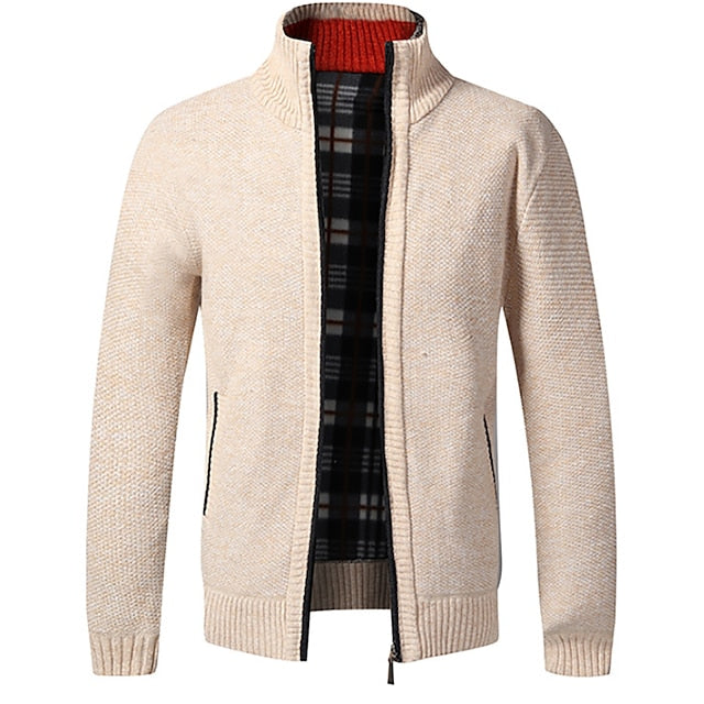 Merrick | Men's Check Lined Zip Up Knit Cardigan