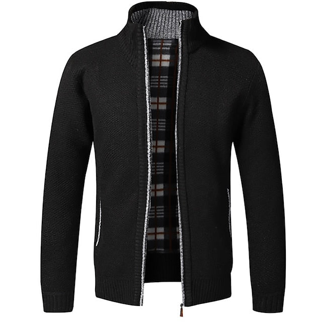 Merrick | Men's Check Lined Zip Up Knit Cardigan