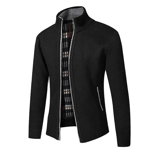 Merrick | Men's Check Lined Zip Up Knit Cardigan
