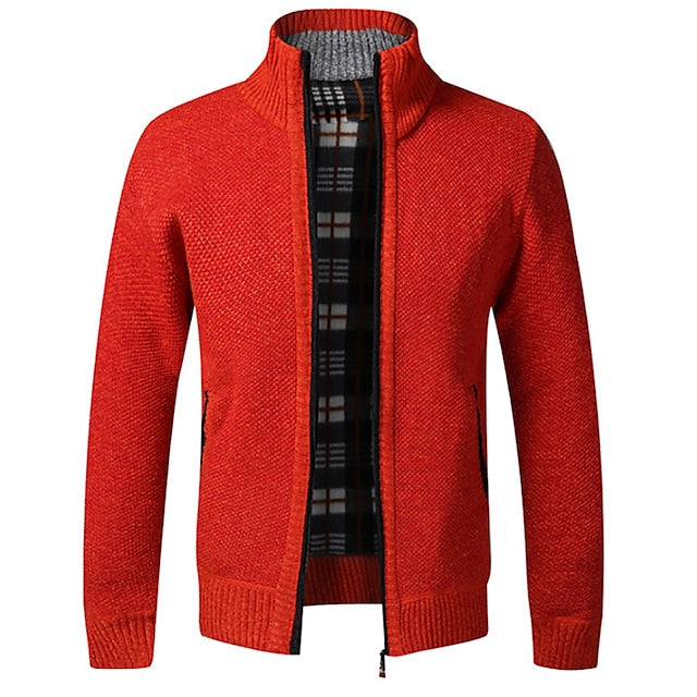 Merrick | Men's Check Lined Zip Up Knit Cardigan