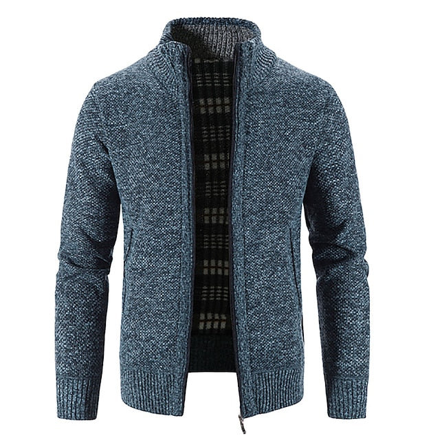 Merrick | Men's Check Lined Zip Up Knit Cardigan