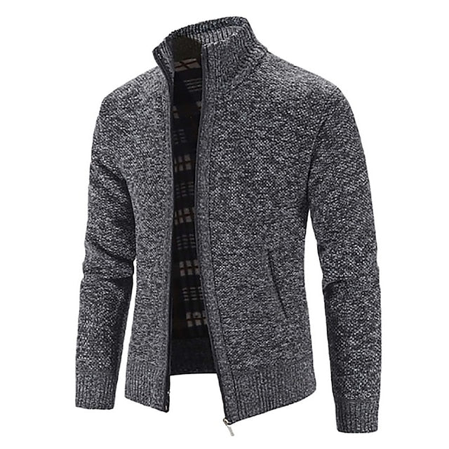 Merrick | Men's Check Lined Zip Up Knit Cardigan