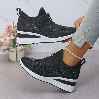 Merritt | Women's Rhinestone Knit Wedge Trainers