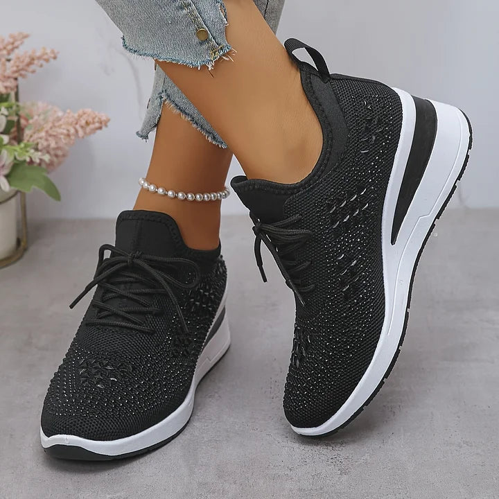 Merritt | Women's Rhinestone Knit Wedge Trainers