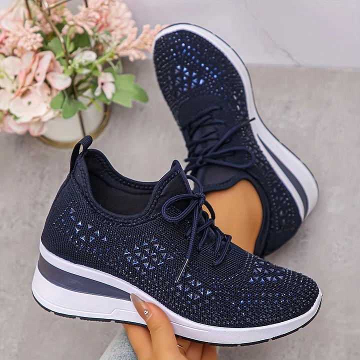 Merritt | Women's Rhinestone Knit Wedge Trainers
