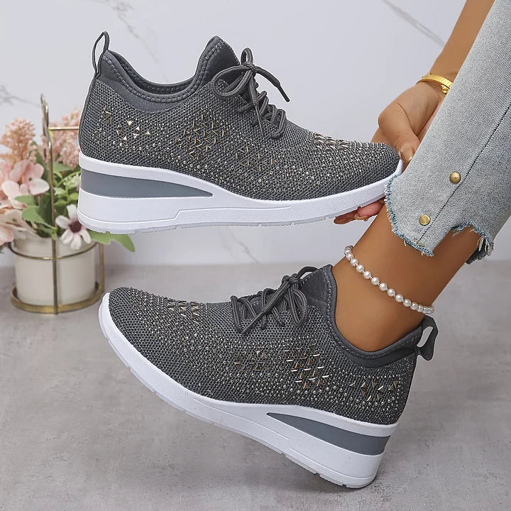 Merritt | Women's Rhinestone Knit Wedge Trainers